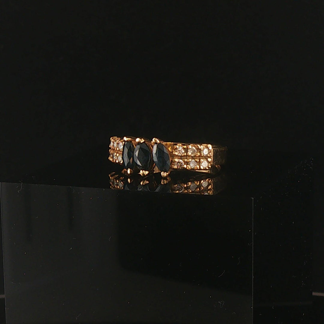 14k Yellow Gold Blue Sapphire and Diamond Vintage Band Ring Size 5.5