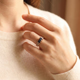14k Yellow Gold Blue Sapphire and Diamond Vintage Band Ring Size 5.5
