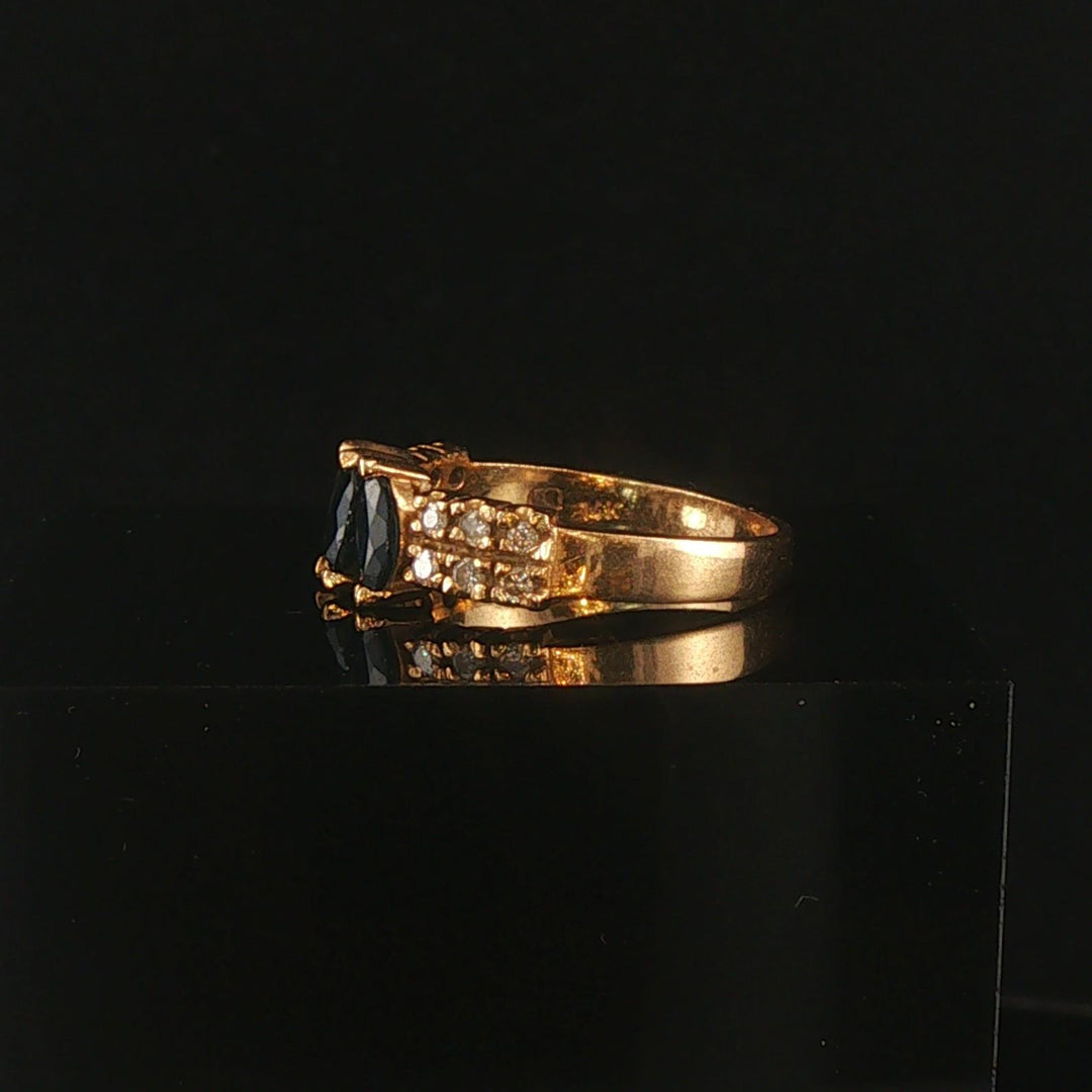 14k Yellow Gold Blue Sapphire and Diamond Vintage Band Ring Size 5.5