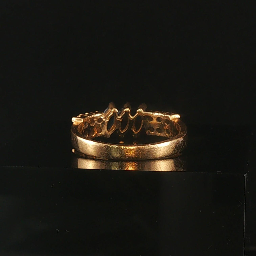 14k Yellow Gold Blue Sapphire and Diamond Vintage Band Ring Size 5.5