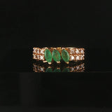 14k Yellow Gold Emerald and Diamond Vintage Band Ring Size 5.5