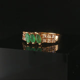 14k Yellow Gold Emerald and Diamond Vintage Band Ring Size 5.5