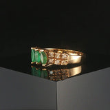 14k Yellow Gold Emerald and Diamond Vintage Band Ring Size 5.5