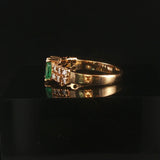 14k Yellow Gold Emerald and Diamond Vintage Band Ring Size 5.5