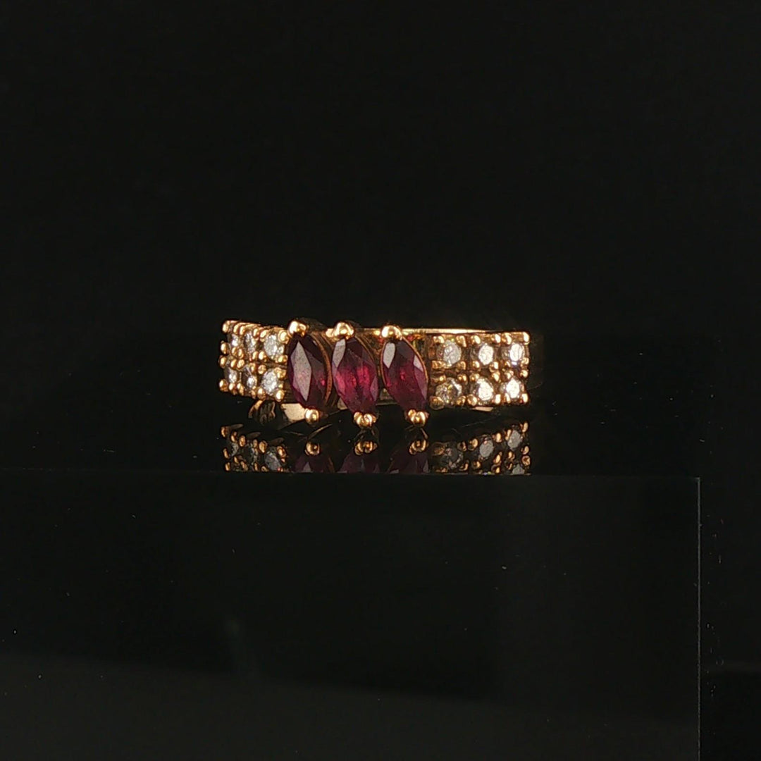 14k Yellow Gold Ruby and Diamond Vintage Band Ring Size 5.5