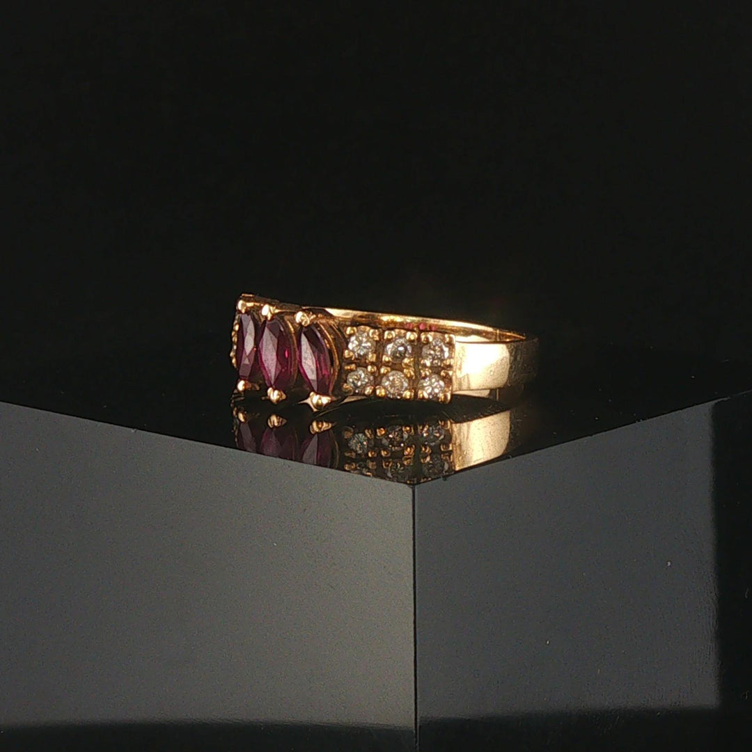 14k Yellow Gold Ruby and Diamond Vintage Band Ring Size 5.5