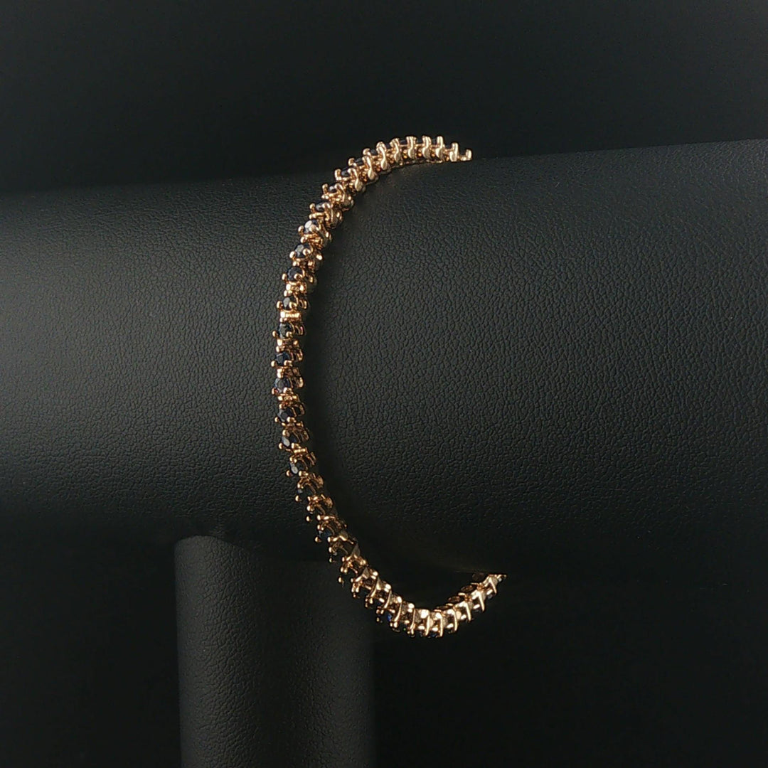 14k Yellow Gold and 1.74cttw Blue Sapphire Vintage Tennis Bracelet 7"