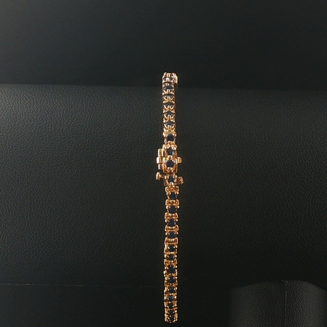 14k Yellow Gold and 1.74cttw Blue Sapphire Vintage Tennis Bracelet 7"