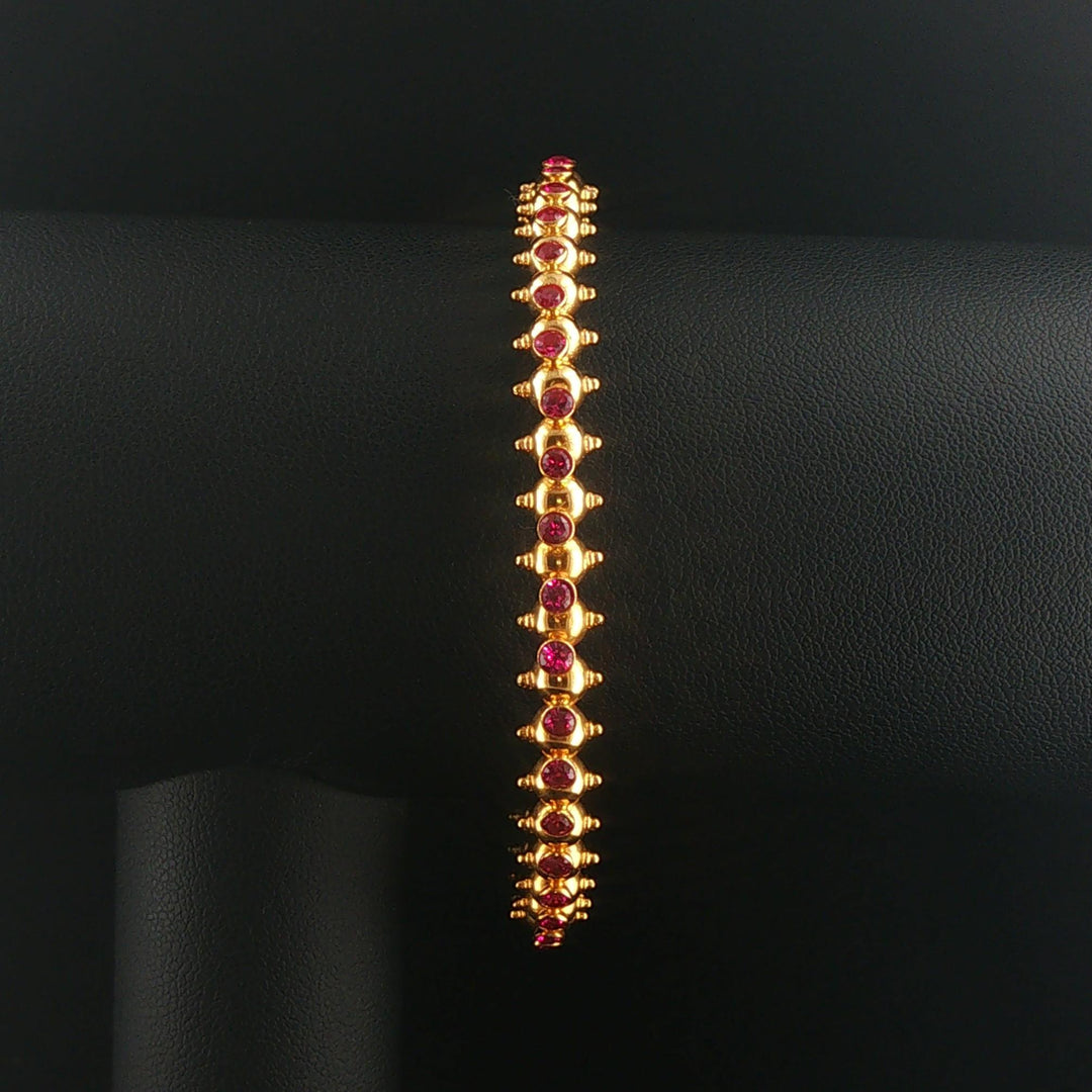 22k Yellow Gold and Ruby 16g Solid Beaded Bangle Bracelet 7.25"
