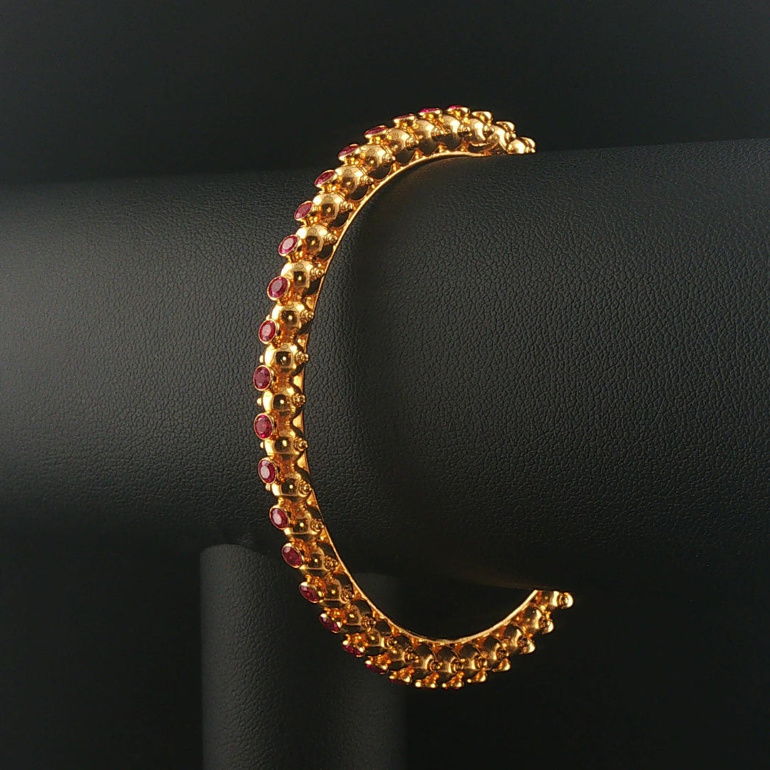 22k Yellow Gold and Ruby 16g Solid Beaded Bangle Bracelet 7.25"