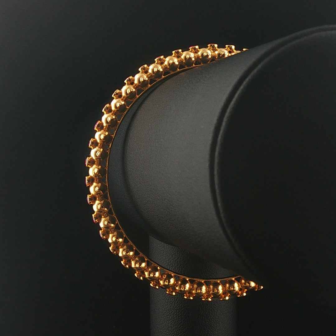 22k Yellow Gold and Ruby 16g Solid Beaded Bangle Bracelet 7.25"