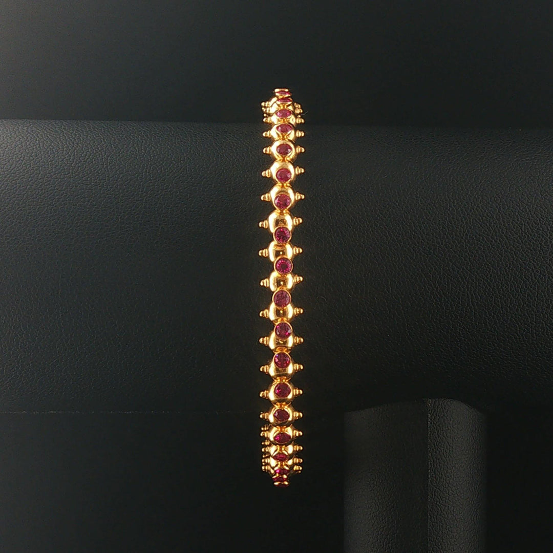 22k Yellow Gold and Ruby 16g Solid Beaded Bangle Bracelet 7.25"