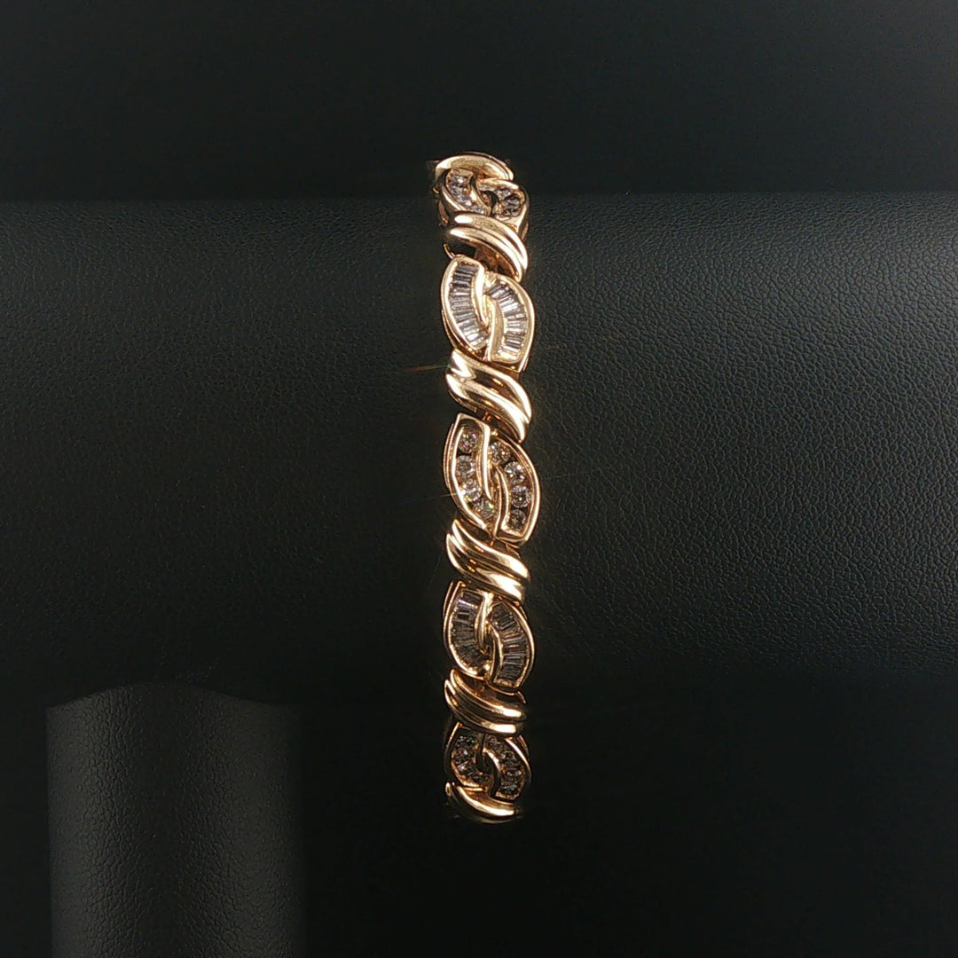 14k Yellow Gold and 4cttw Diamond Heavy 25.6g Link Bracelet 7"