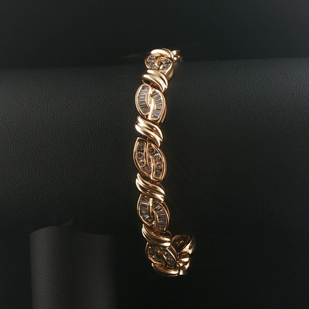 14k Yellow Gold and 4cttw Diamond Heavy 25.6g Link Bracelet 7"