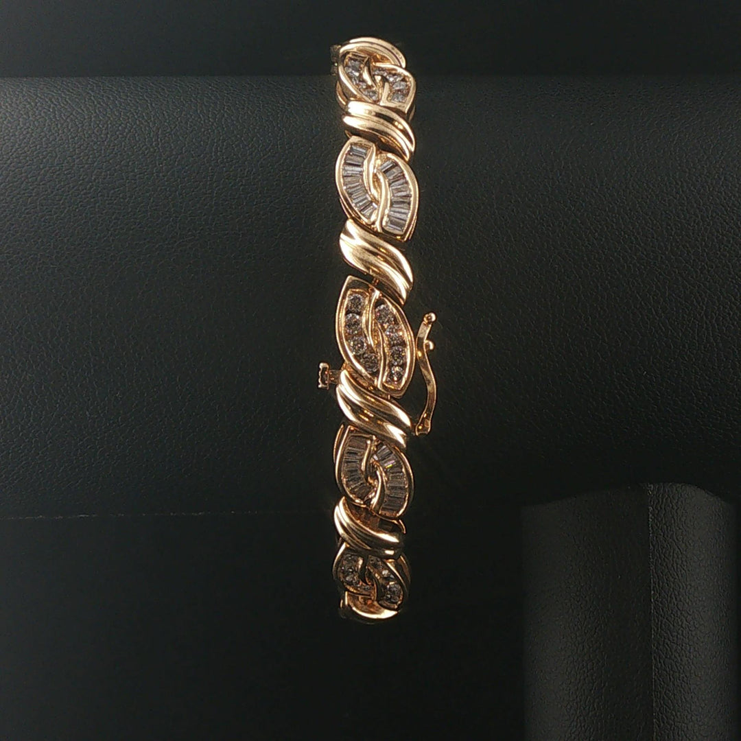 14k Yellow Gold and 4cttw Diamond Heavy 25.6g Link Bracelet 7"