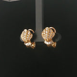 French 18k Yellow Gold and 0.80cttw VS Diamonds Vintage Shell Clip On Earrings