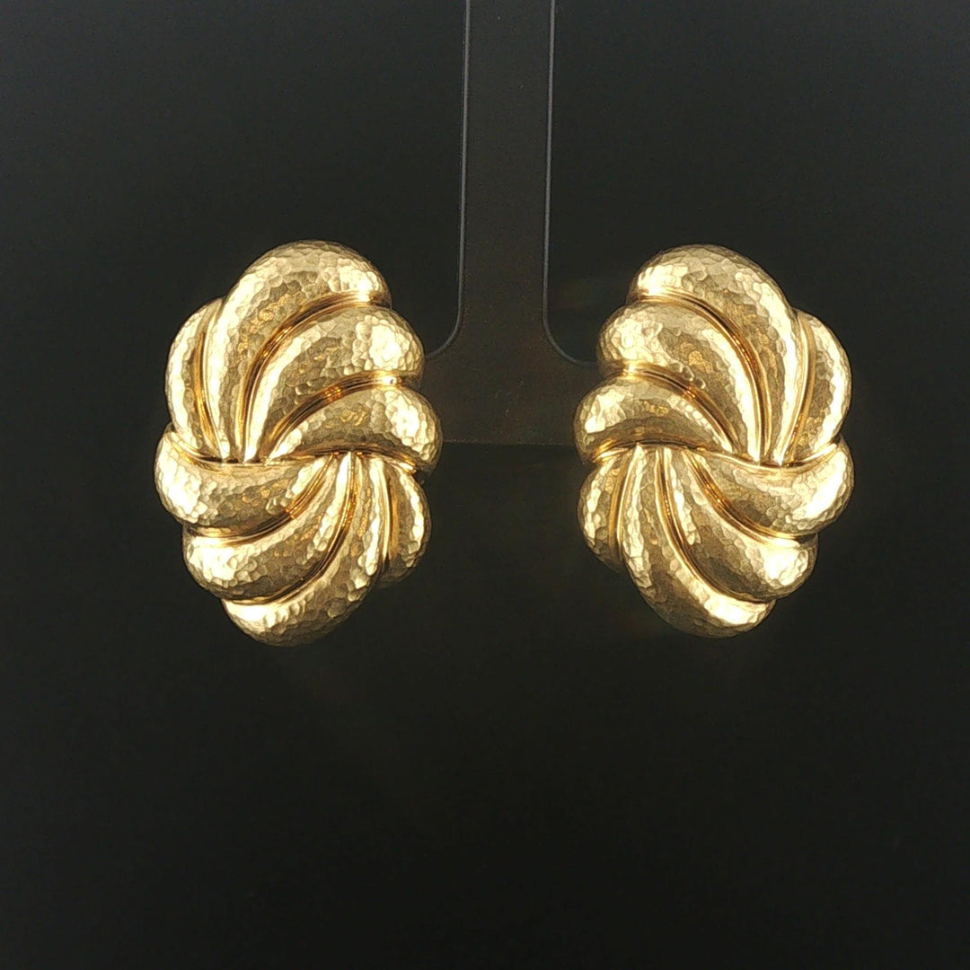 18k Yellow Gold 15.3g Vintage Hammered Large Stud Earrings Italy 1.5"