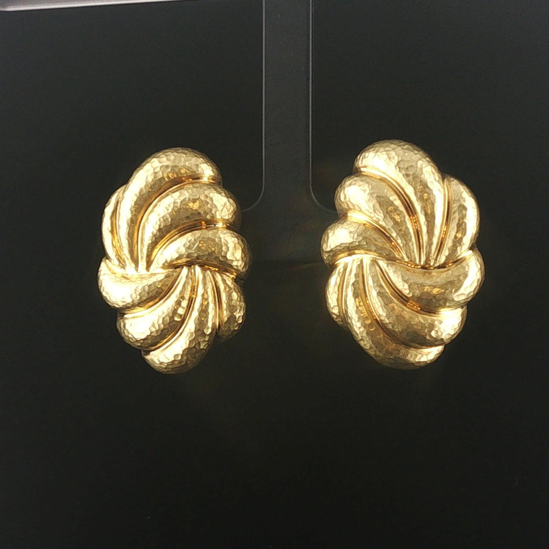 18k Yellow Gold 15.3g Vintage Hammered Large Stud Earrings Italy 1.5"