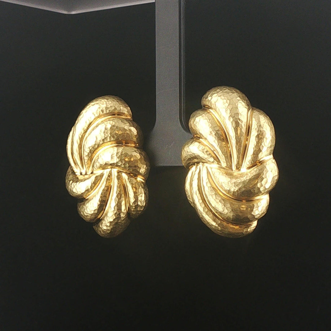 18k Yellow Gold 15.3g Vintage Hammered Large Stud Earrings Italy 1.5"
