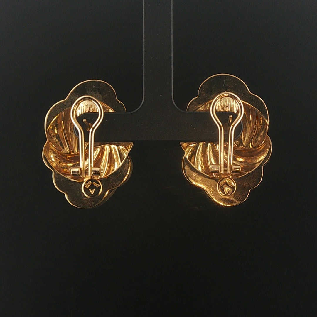 18k Yellow Gold 15.3g Vintage Hammered Large Stud Earrings Italy 1.5"