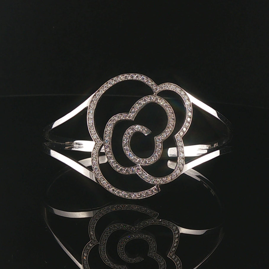 Hami 18k White Gold and 1.70cttw Diamond Solid 21g Cuff Bracelet 6.5"
