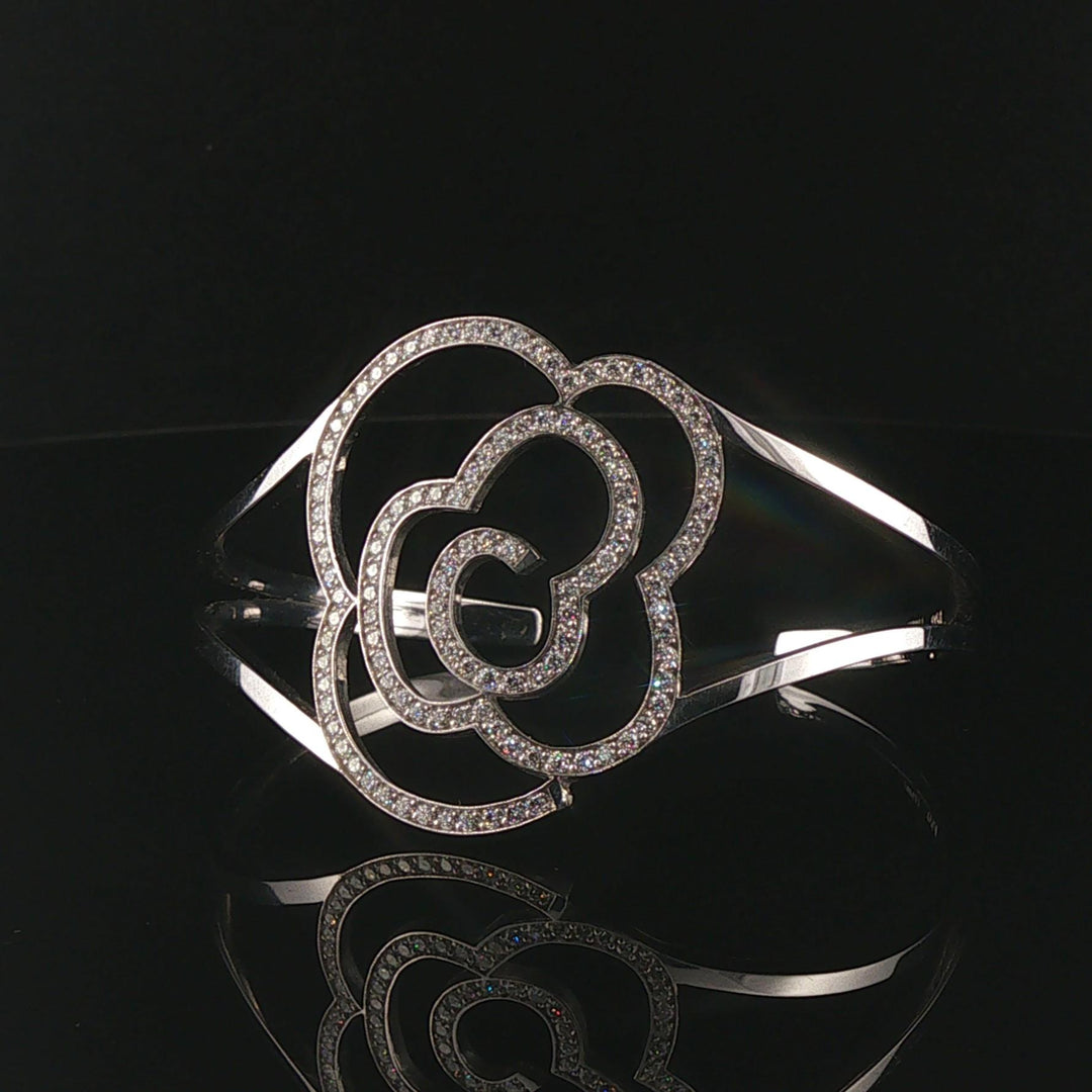 Hami 18k White Gold and 1.70cttw Diamond Solid 21g Cuff Bracelet 6.5"