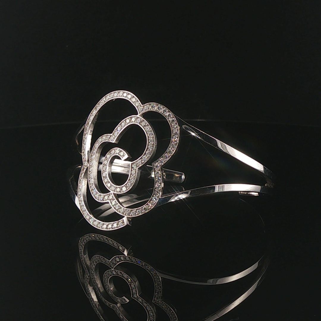 Hami 18k White Gold and 1.70cttw Diamond Solid 21g Cuff Bracelet 6.5"