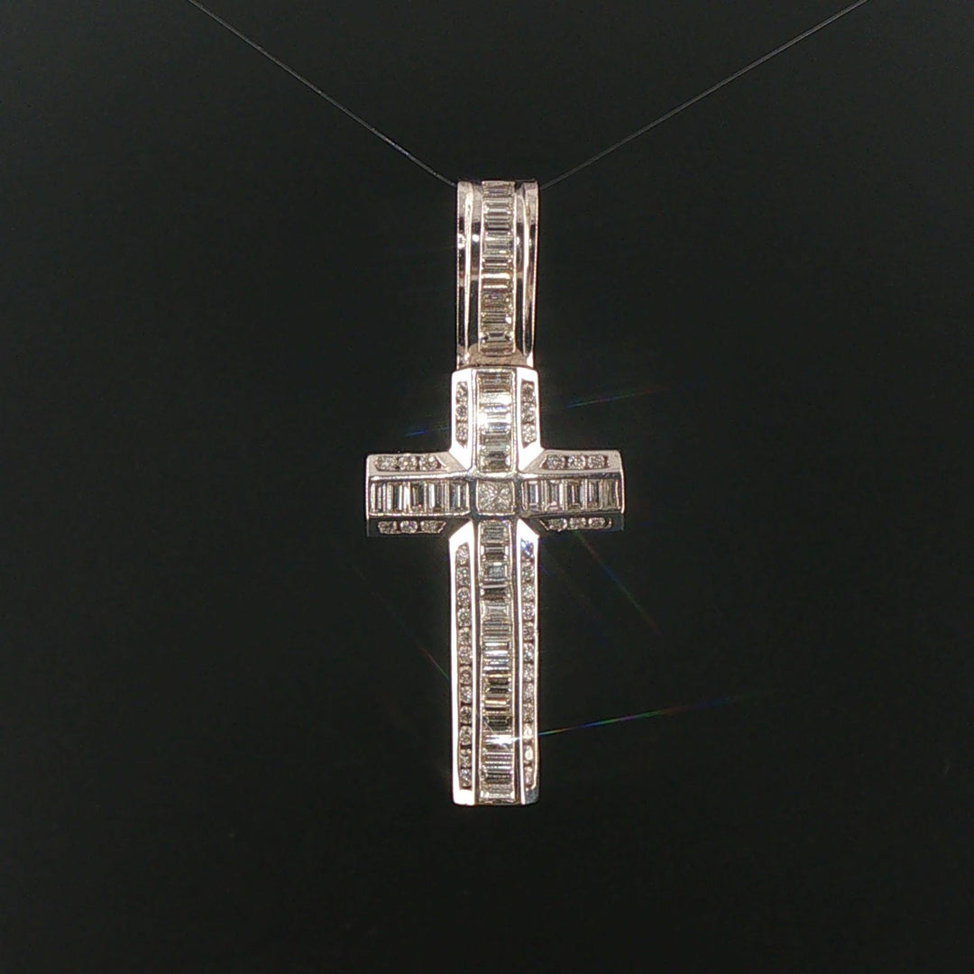 18k White Gold and 3cttw Diamond Solid 12.4g Cross Pendant 2"