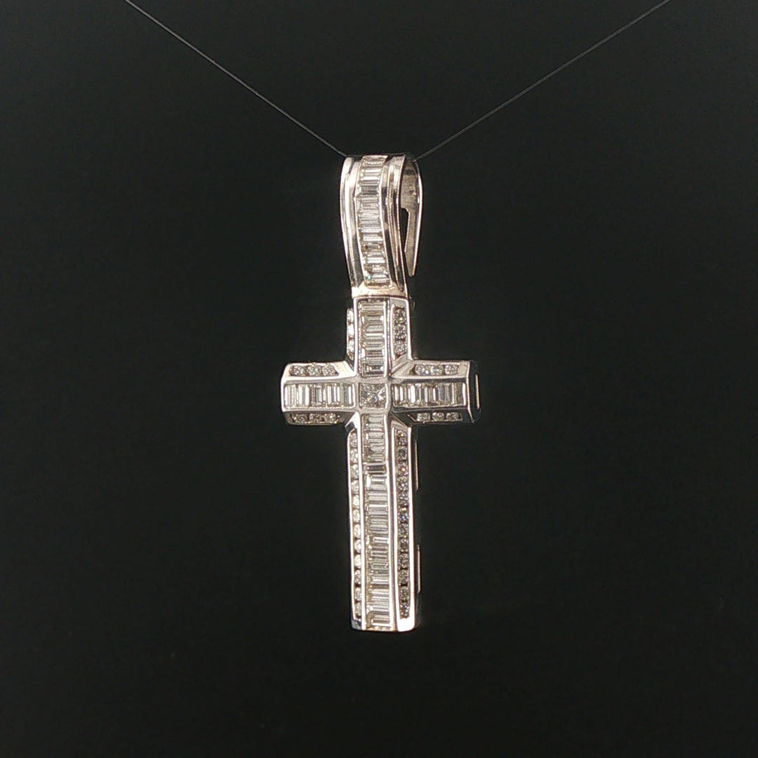 18k White Gold and 3cttw Diamond Solid 12.4g Cross Pendant 2"