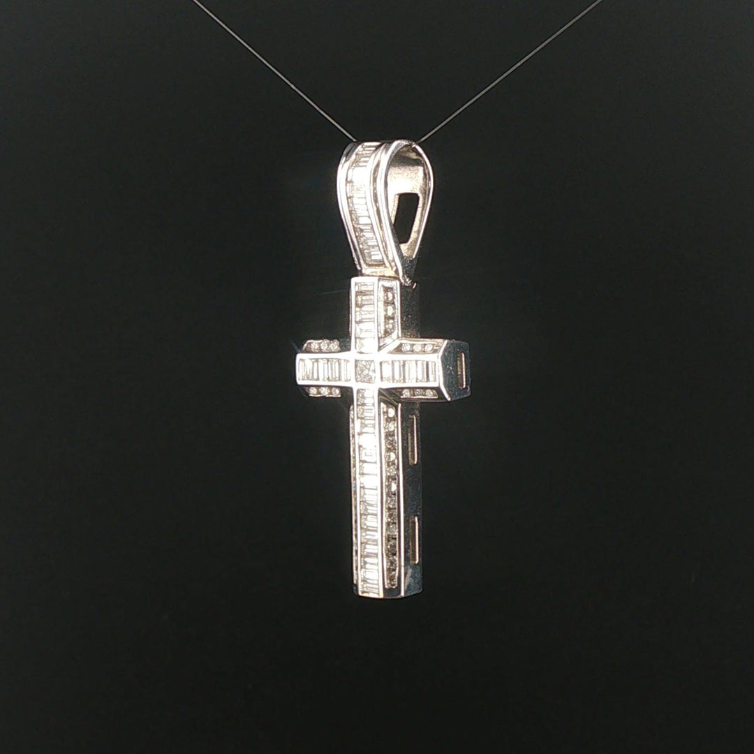 18k White Gold and 3cttw Diamond Solid 12.4g Cross Pendant 2"