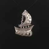 18k White Gold and 0.50cttw Diamond Vintage Solid Ship Pendant 1.3"
