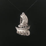 18k White Gold and 0.50cttw Diamond Vintage Solid Ship Pendant 1.3"