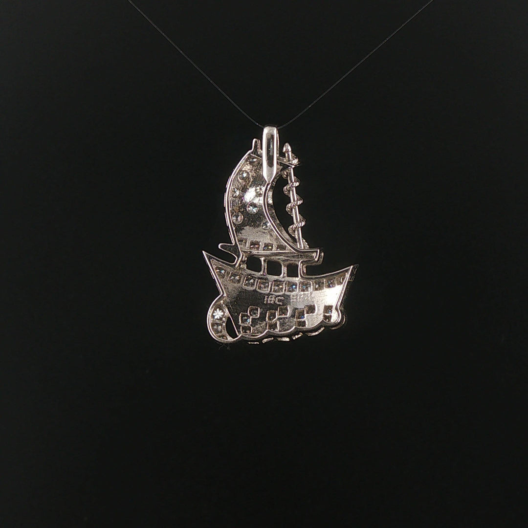 18k White Gold and 0.50cttw Diamond Vintage Solid Ship Pendant 1.3"