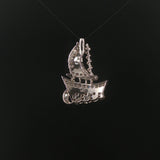 18k White Gold and 0.50cttw Diamond Vintage Solid Ship Pendant 1.3"