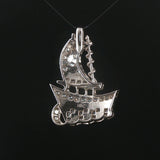 18k White Gold and 0.50cttw Diamond Vintage Solid Ship Pendant 1.3"