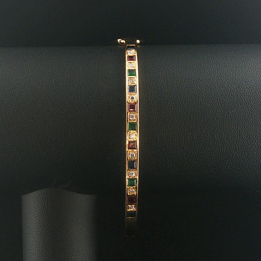 18k Yellow Gold 21.3g Multi Gemstone and Diamond Vintage Bangle Bracelet 7.5"