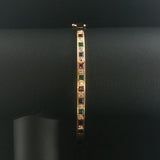 18k Yellow Gold 21.3g Multi Gemstone and Diamond Vintage Bangle Bracelet 7.5"