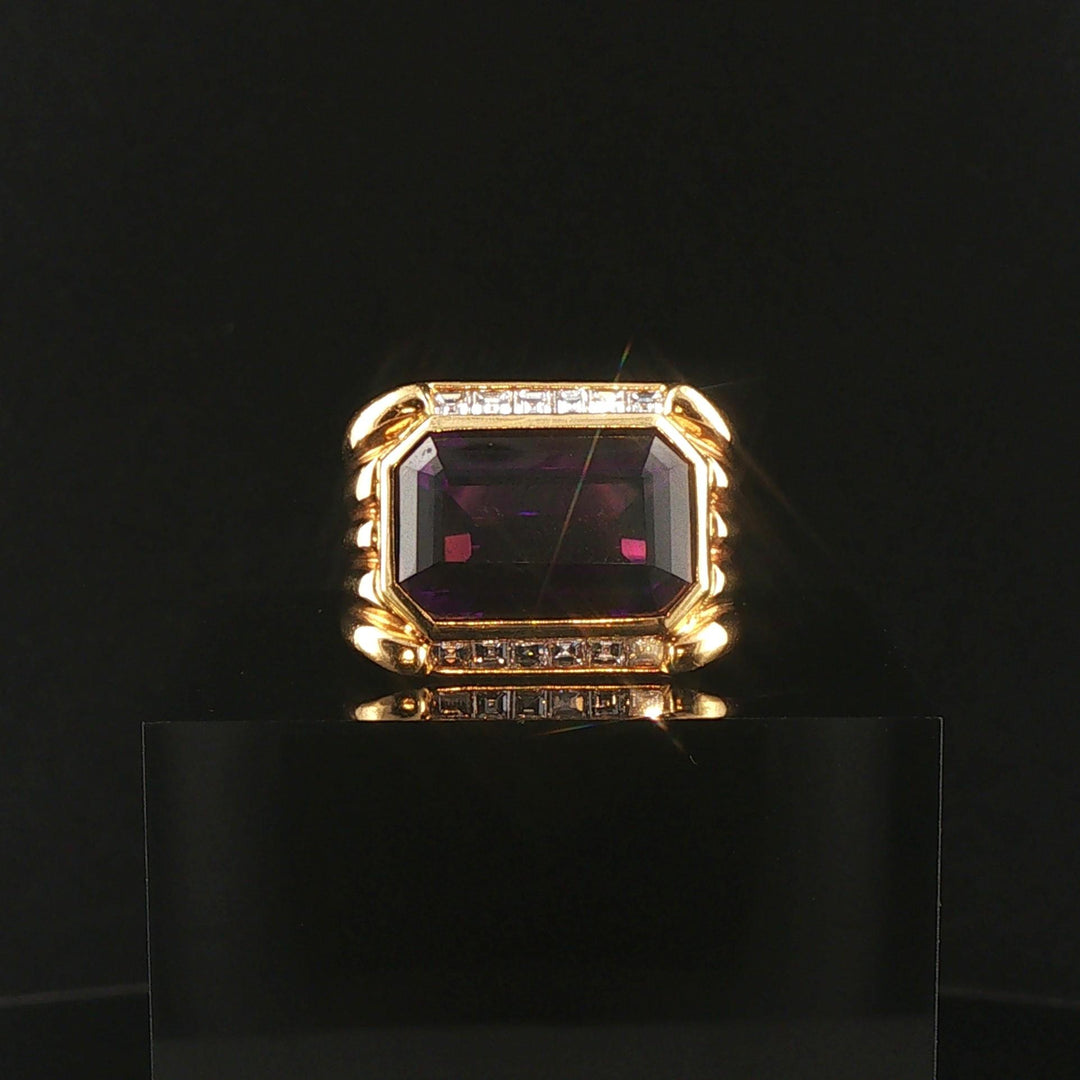 18k Yellow Gold 9.8ct Amethyst and 0.70cttw Diamond Heavy Ring Size 5