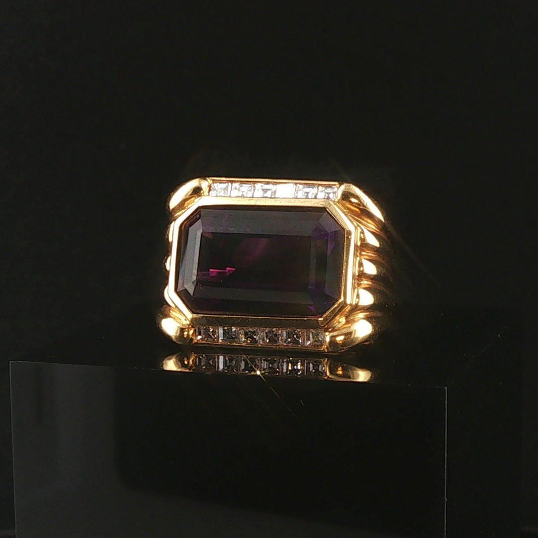 18k Yellow Gold 9.8ct Amethyst and 0.70cttw Diamond Heavy Ring Size 5