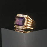 18k Yellow Gold 9.8ct Amethyst and 0.70cttw Diamond Heavy Ring Size 5