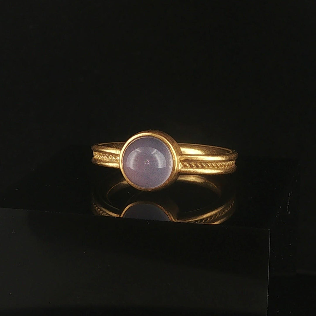 20k Yellow Gold and Cabochon Blue Moonstone Solid Vintage Ring Size 5.25