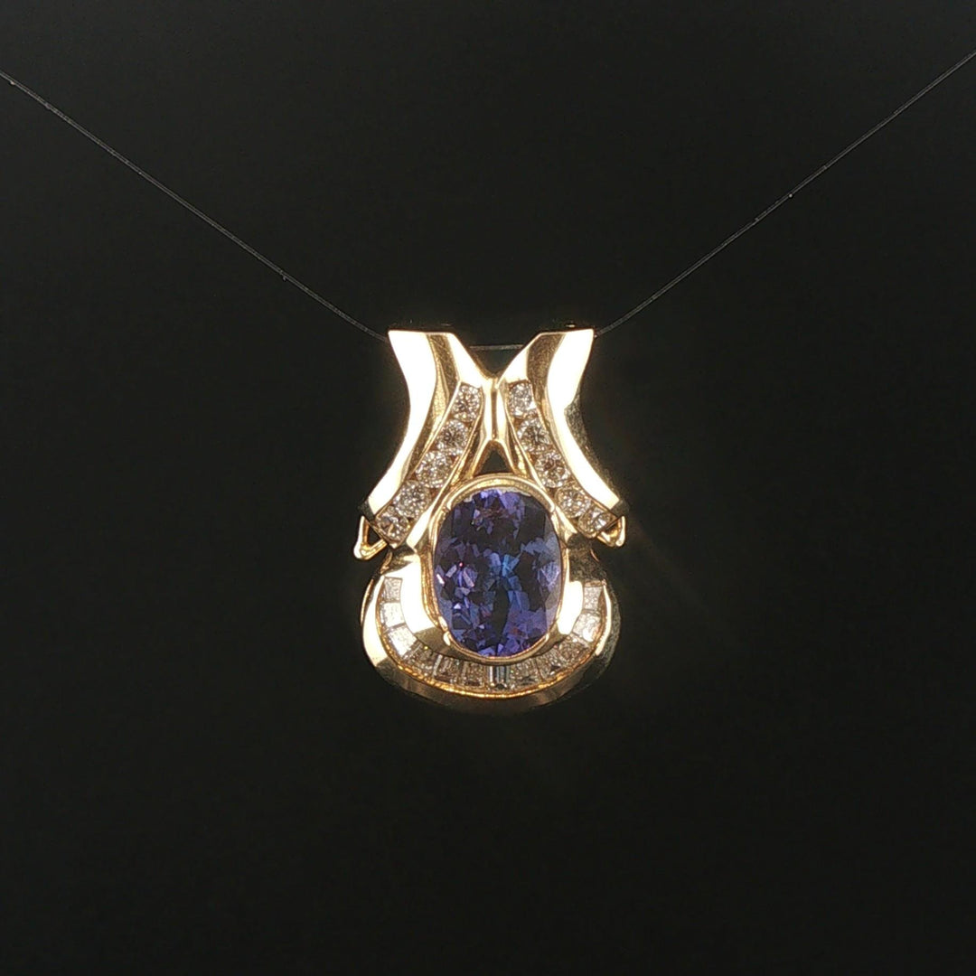 14k Yellow Gold 2.3ct Tanzanite and 0.65cttw Diamond Pendant 1"