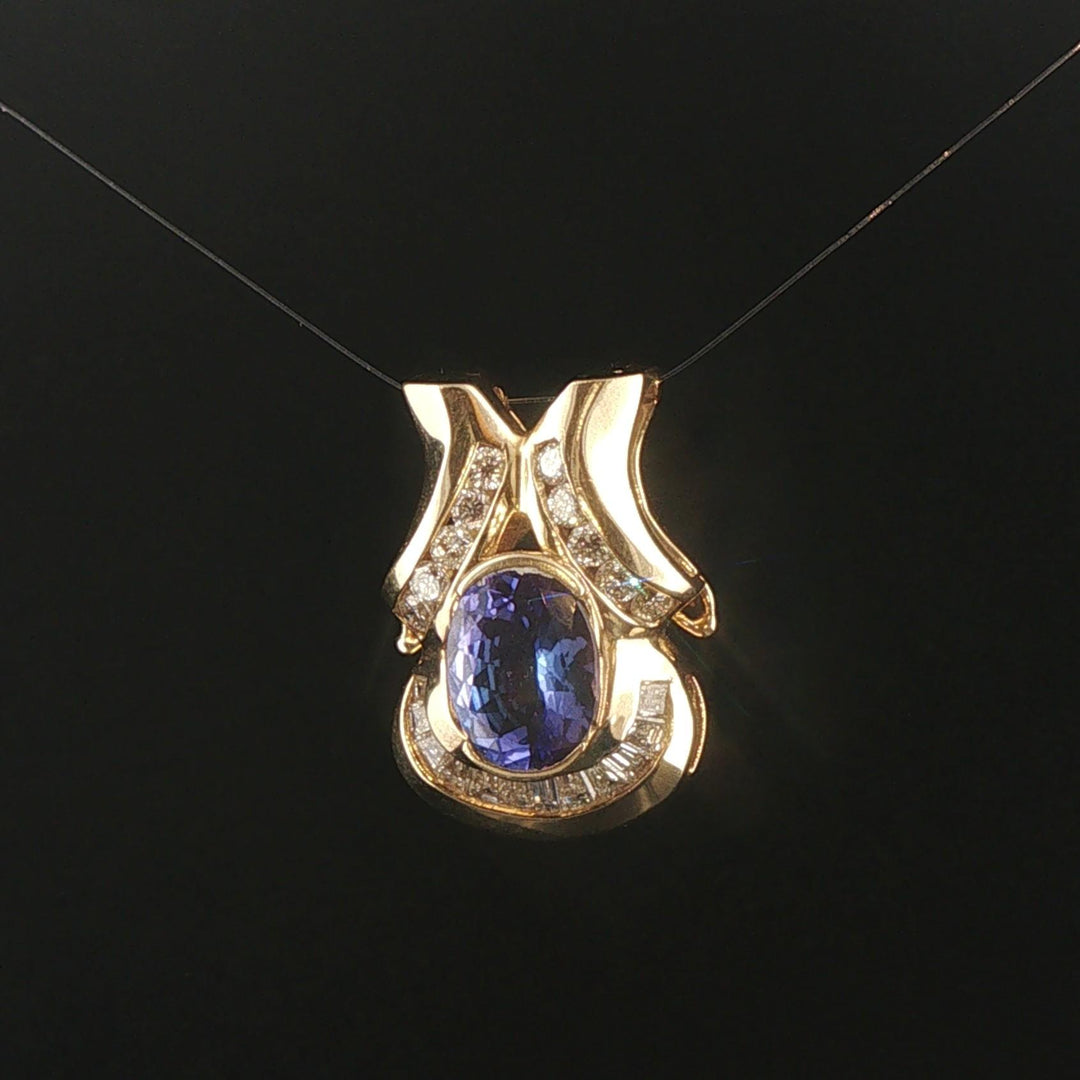 14k Yellow Gold 2.3ct Tanzanite and 0.65cttw Diamond Pendant 1"