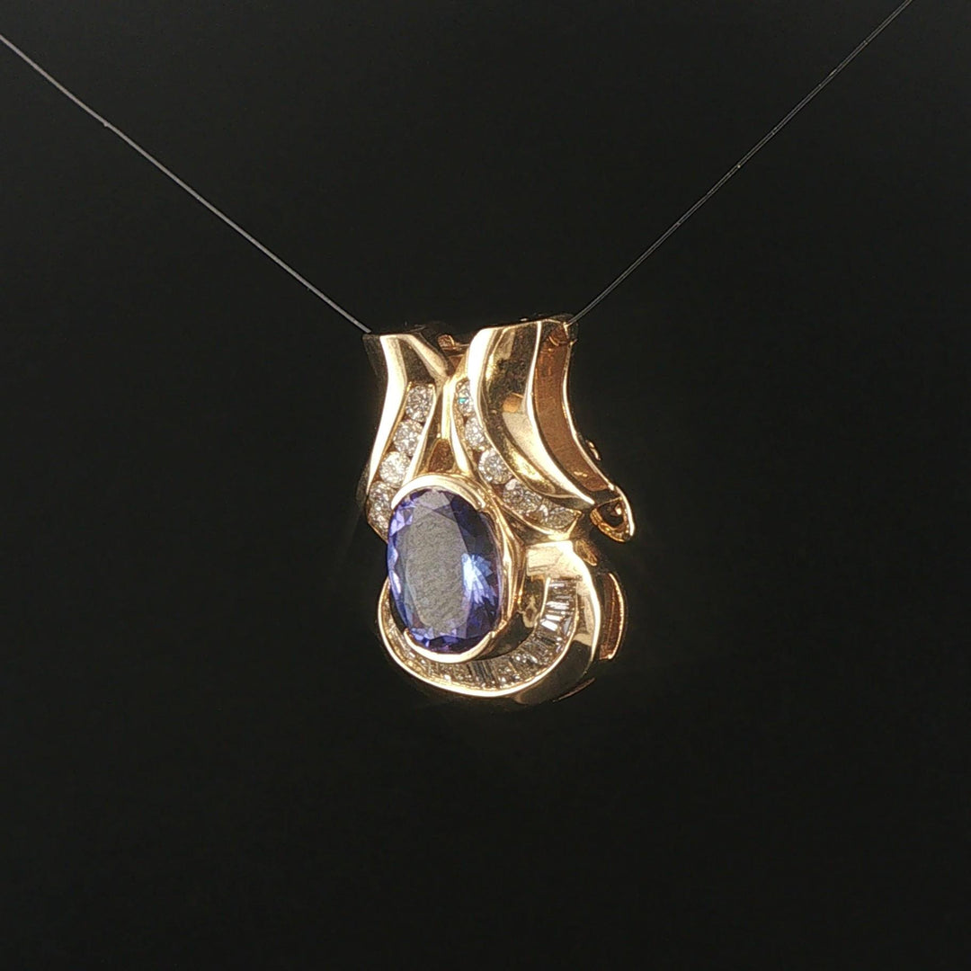 14k Yellow Gold 2.3ct Tanzanite and 0.65cttw Diamond Pendant 1"
