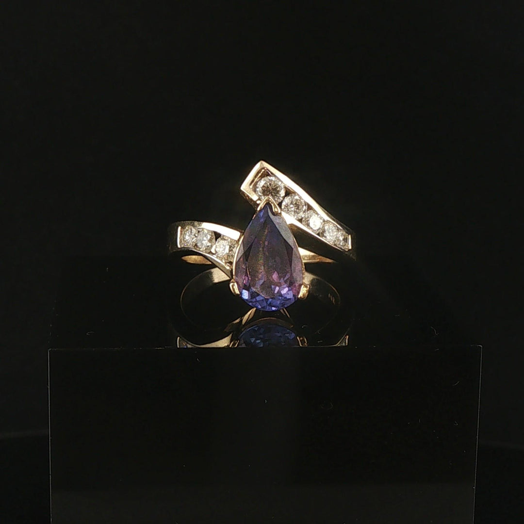14k Yellow Gold 1.85ct Tanzanite and 0.60cttw Diamond Bypass Ring Size 7