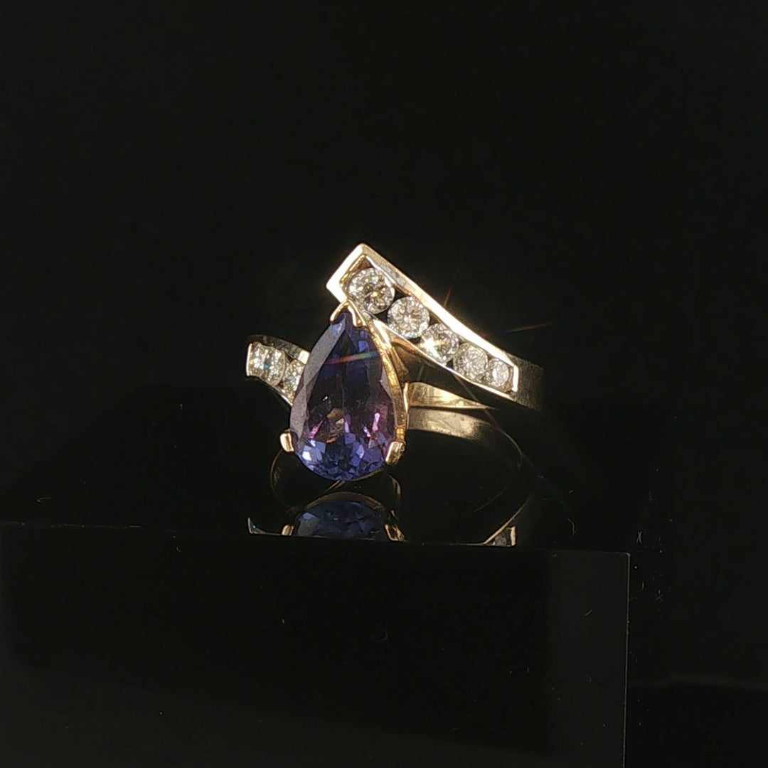 14k Yellow Gold 1.85ct Tanzanite and 0.60cttw Diamond Bypass Ring Size 7