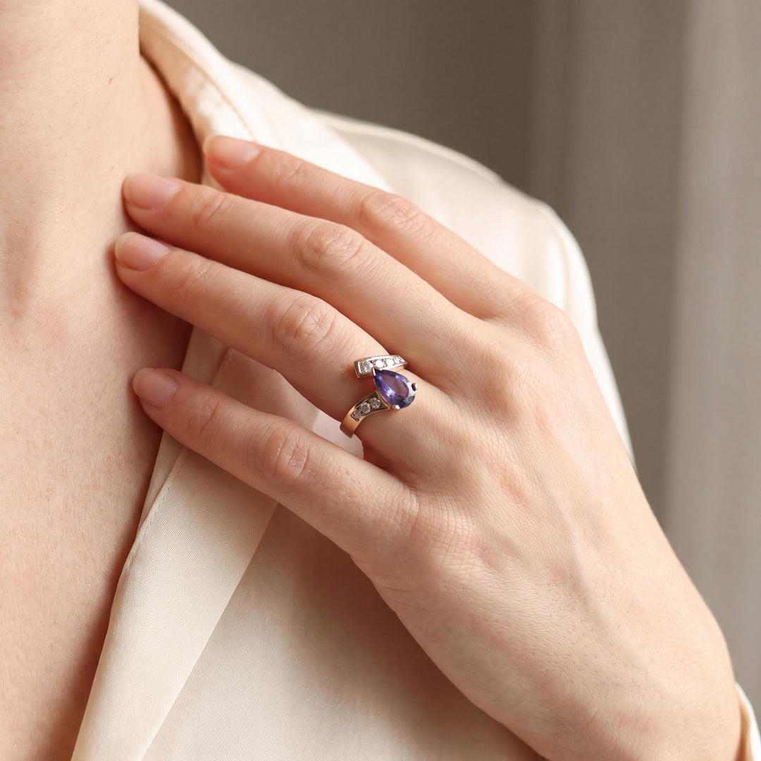 14k Yellow Gold 1.85ct Tanzanite and 0.60cttw Diamond Bypass Ring Size 7