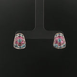 18k White Gold Blue Topaz and Pink Tourmaline Solid Huggie Earrings Italy