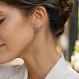18k White Gold Blue Topaz and Pink Tourmaline Solid Huggie Earrings Italy