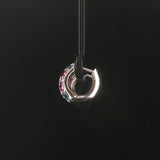18k White Gold Blue Topaz and Pink Tourmaline Solid Huggie Earrings Italy